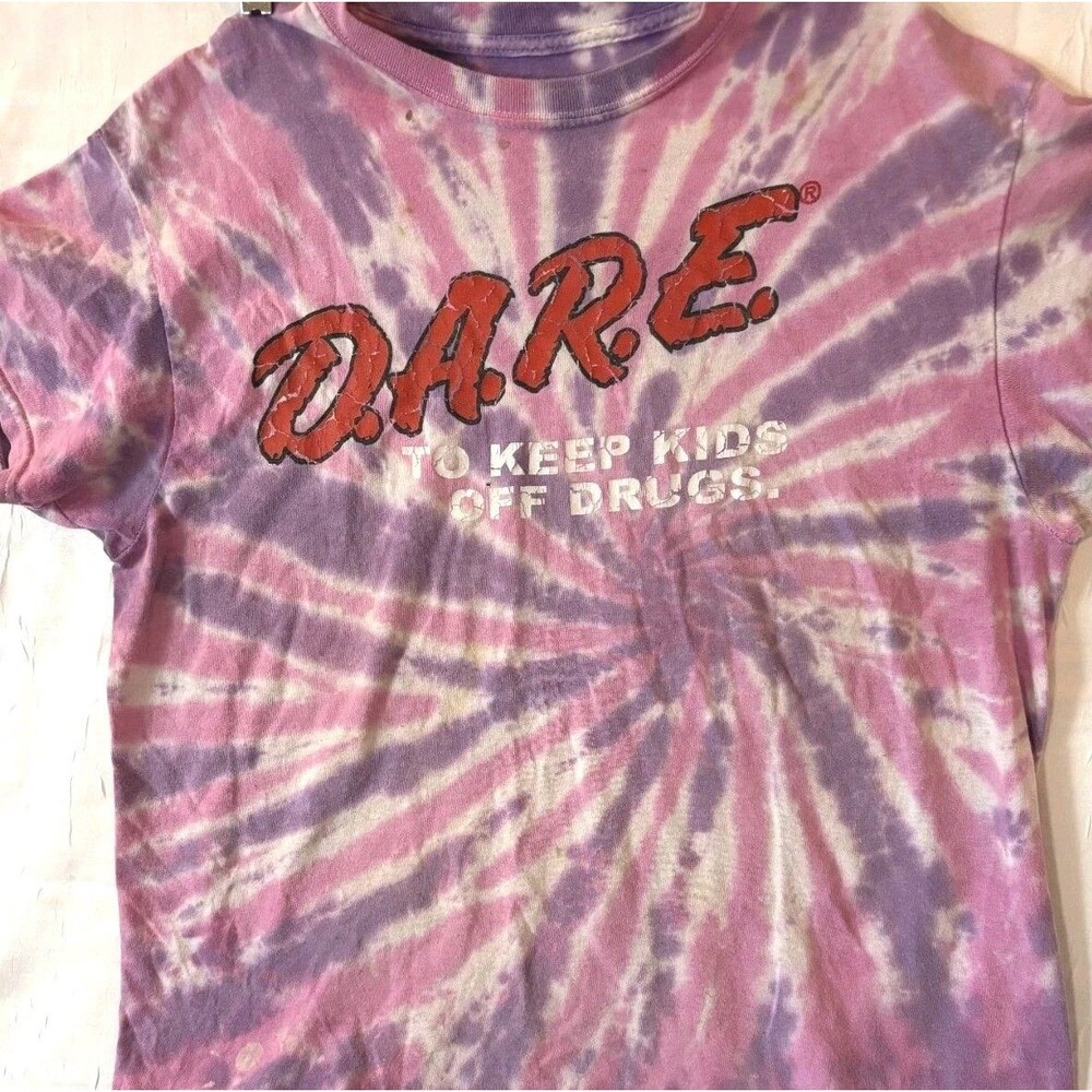 Thrashed DARE Graphic TShirt Large Tie Dye Psychedelic Faded Hippie Skater Stain